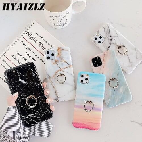 Marble Kickstand Phone Case for iPhone 12 mini 11 Pro Max XS XR XS Max 7 8 Plus Soft TPU Capa Ring Holder Shockproof Back Cover