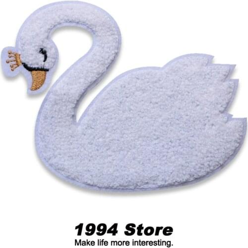 Diy Child Fashion White Animal Pattern Clothes Patch Cute White Swan Towel Embroidery Fusible Sewing Applique For Clothes Repair