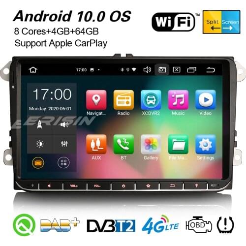 Erisin 8128 9" Android 10.0 Car Stereo Carplay DSP DAB+GPS WiFi For VW Golf 5/6 Passat Polo Tiguan Caddy Jetta Skoda Seat 8-Core