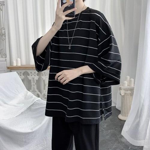 Summer Striped T Shirt Mens Fashion T-shirt Men Punk Streetwear Hip-hop Tshirt Mens Tops Gothic O-Neck Casual Men Clothing