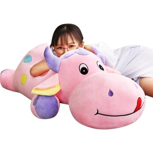 Lovely cartoon cattle plush toy cute large cow stuffed doll girl birthday gift sleeping pillow 43inch 110cm
