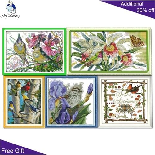 Joy Sunday Spring Birds Butterflies Over Flowers Birds In Birch Sparrow Flowers Autumn Swallow D721D722D728D729D731 Cross Stitch