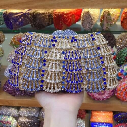 XIYUAN red/gold Multi Crystal clutch mini Purse Evening Bags Bridal Diamond Wedding Party Minaudiere bag wallet crossbody bags