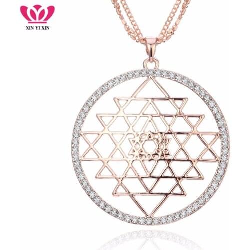 Big Round Geometric Crystal Pendant Necklace Gold Multilayer Chains Long Necklace For Women Statement Jewelry 2020 Party Gift