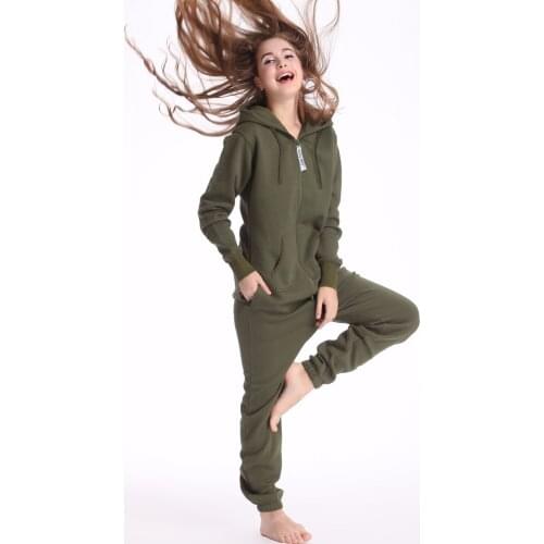 Nordic Way Army Green One Piece Jumpsuit Hoodies Fleece Zip Women Men Romper