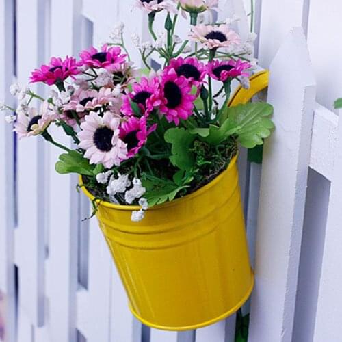 2PCS Mini Multicolor Tin Flower Pot Tin Bucket With Hook Succulent Iron Basin Flower Tub Hook Iron Bucket Plant Pot Home Decor
