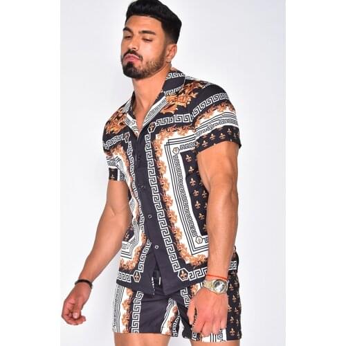 Mens Summer Oversize Quick Dry Casual Loose Print Hawaiian Style Shorts Short Sleeve Shirt Two Piece Beach Suit