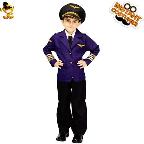 DSPLAY New Design Handsome Boys Child Blue Airline Pilot Costume Boys Cool Fancy Suit Cosplay for Carnival Party Costumes