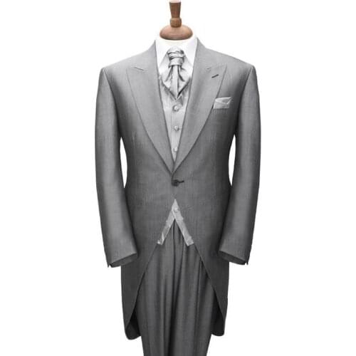 Mens Tailcoat 2020 Fashion Custom Suits Italian Gray Wedding Grooms For Mens Business Tuxedo Suits Jacket Pants Vest 3Piece Set