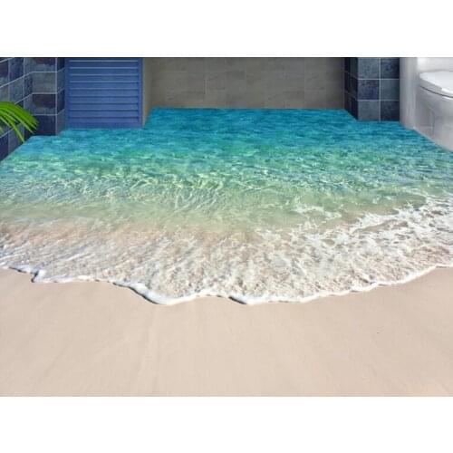 Bacal Simple Beach Sea Wave Photo Wall Paper 3D Floor Tiles Murals Sticker Bathroom Waterproof Self Adhesive Vinyl 3D Wallpaper