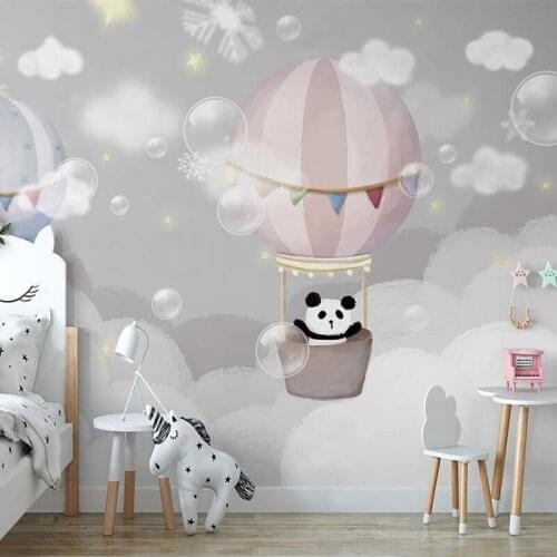 Custom Mural Wallpaper Nordic Ins Hand Painted 3D Fantasy Hot Air Balloon Red Panda Cute Childrens Room Background Wall Papers