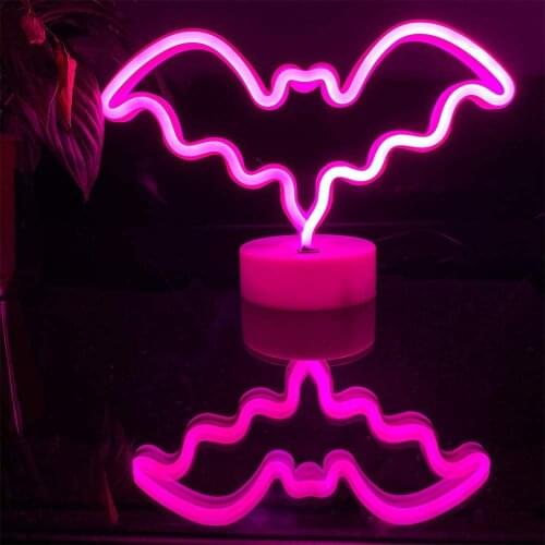 Bat Neon Light Sign LED Neon Light with Holder Base LED Desk Night Lights for Kids Bedroom Living Room Christmas Party Decoratio