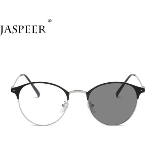 JASPEER Vintage Photochromic Computer Glasses Men Retro Round Blue Light Blocking Vintage Eyebrow UV400 Goggle Eyeglasses