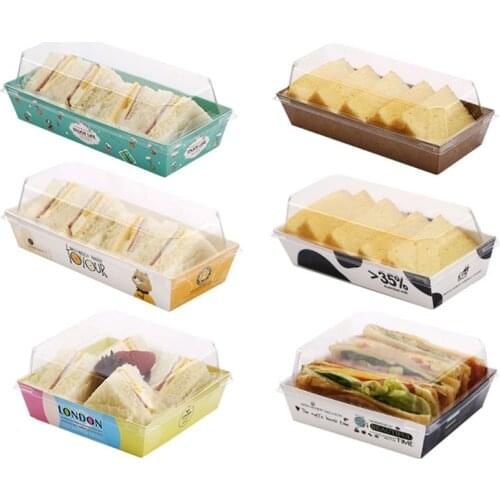 Disposble Sandwich Cardboard Bread Box Puffs Transparent Lid Packing Box Bakery Snack Packaging Box Fast Food Box Take Away Box