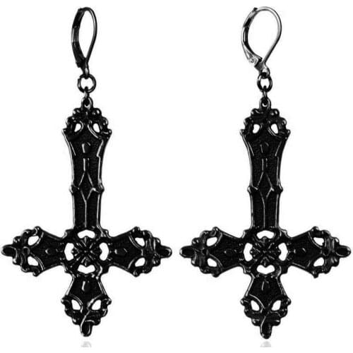Inverted cross earrings, Upside down earrings / Satanic Cross & Gothic earrings