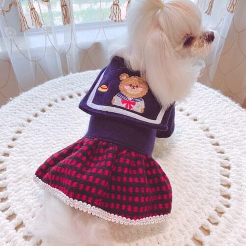Plaid Sailor Style Dog Dress Skirt Winter Warm Skirt Costumes for Small Shih Tzu Maltese Puppy Clothes Cat Pets Clothing Product