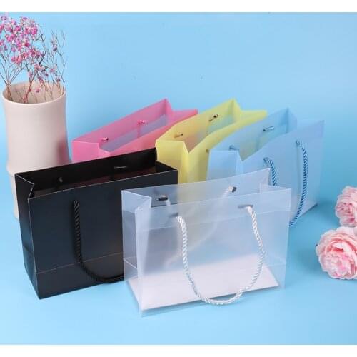 10pcs Solid Color Transparent Plastic Bags Thick PP Hard Plastic Shopping Bags Jewelry Packaging Bags Gift Bag with Handle