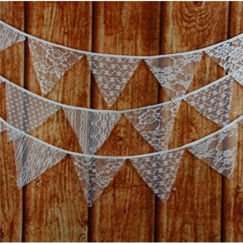 5 Options White Romantic Lace Banner Flags Birthday Festival Wedding Home Party Hanging Decoration