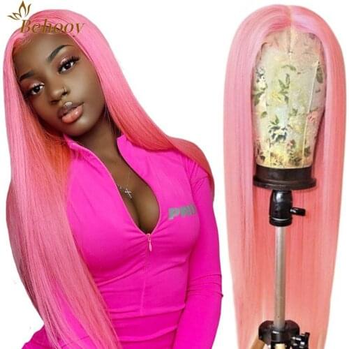 Light Pink Synthetic 13x4 Lace Front Wigs Middle Part Silky Straight Hair Heat Resistant Fiber For Women With Baby Hair