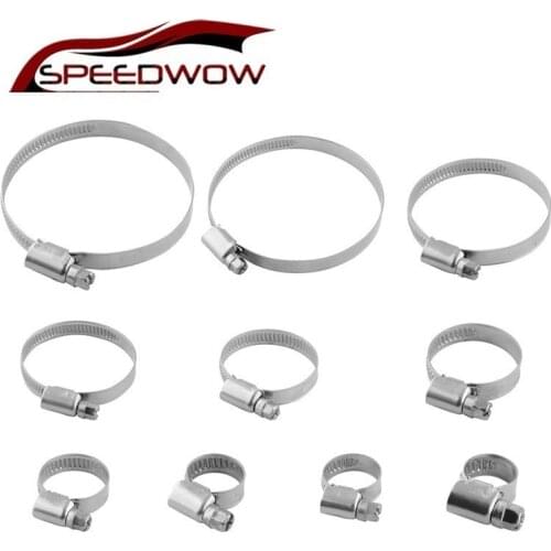 SPEEDWOW Stainless Steel 201 10 Sizes Adjustable Worm Drive Fuel Line Pipe Clamps Universal Hose Tube Gear Screw Band Hose Clip