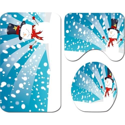 Marry Christmas cartoon Three-piece set 3D printed Bathroom Pedestal Rug Lid Toilet Cover Bath Mat Set drop shipping 09
