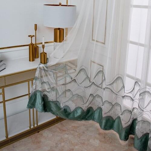 Gradient embroidered Tulle Curtains for Living Room, Green Window Treatments for Bedroom Sheer Curtain Ready Made Curtains