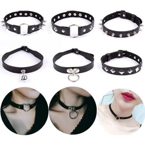 Vintage Punk PU Leather Short Necklace Women Sexy Bandage Chokers Fashion Party Jewelry Rivets Love Heart Anime Cosplay Collars