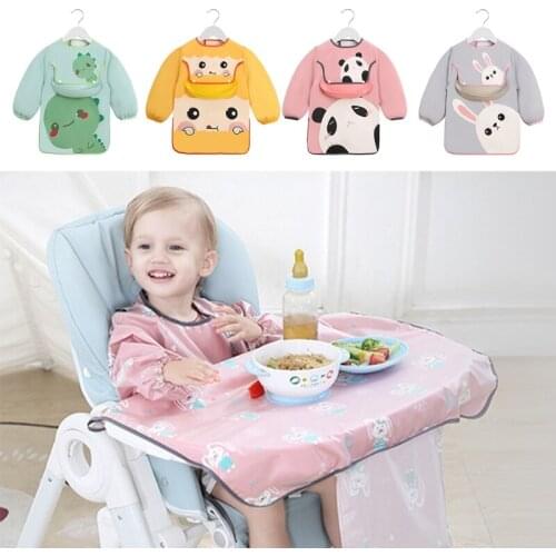 Waterproof Baby Cartoon Bibs Kids Infant Adjustable Long Sleeve Painting Apron