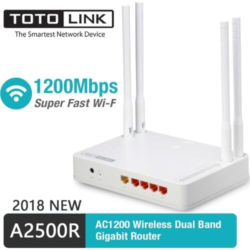 TOTOLINK A2500R 2.4G&5G 11AC 1200Mbps Gigabit WiFi Router with Wireless repeater, AP in One, and four pcs of 5dBi Antennas