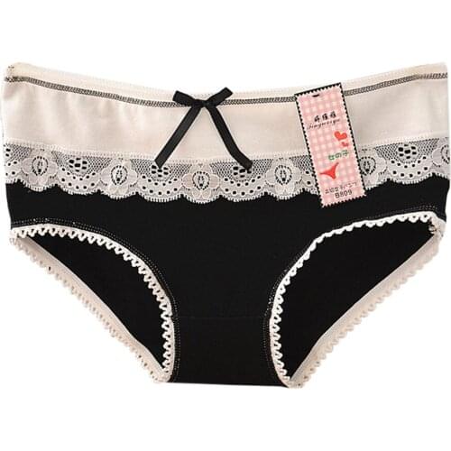 Women Fashion Cotton Lace Briefs Panties Pure Color Underwear Underpants