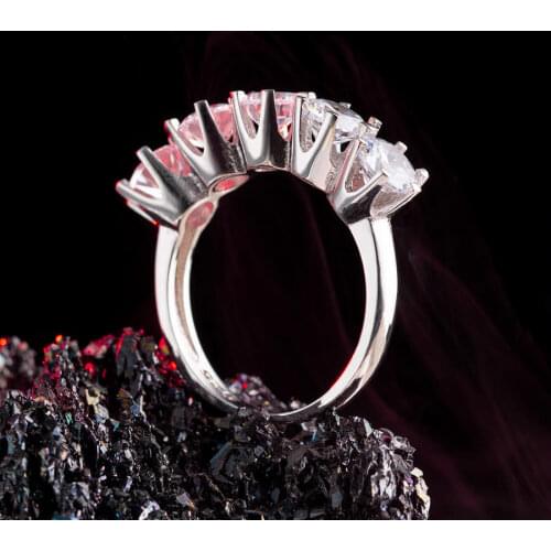 Silver Five Stone Ring Solid 925 Sterling Silver Women Zircon Gemstone Ring Wedding Engagement Women Accessories