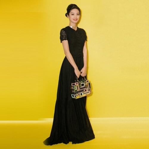 Runway 2021 Summer New Spell Water Soluble Lace Pleated Drape Dress 210104XB02