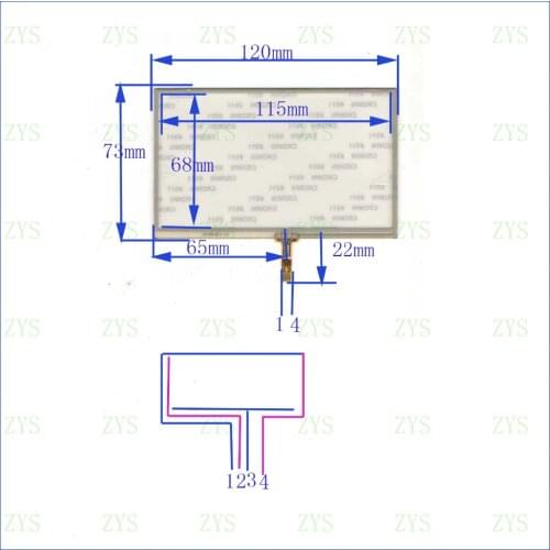 ZhiYuSun 5 inch 120*73 4 wire TOUCH SCREEN EST001-5.0 the glass touch for AT050TN43