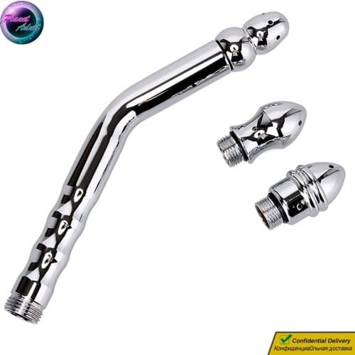 1 Set Bent Aluminum Alloy Anal Cleaner Changeable Heads Anus Rectum Cleaning Shower Anal Sex Toys for Women Lesbian Gay Prostate