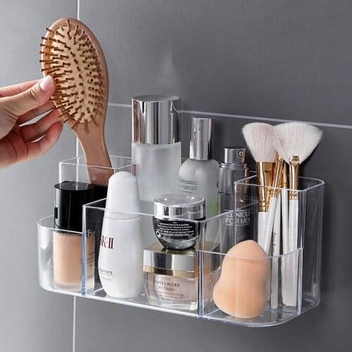 1PC Large Wall Mounted Bathroom Storage Box Multi Grid Transparent Cosmetic Box Wall Mount Makeup Cosmetic Organizer Bathroom