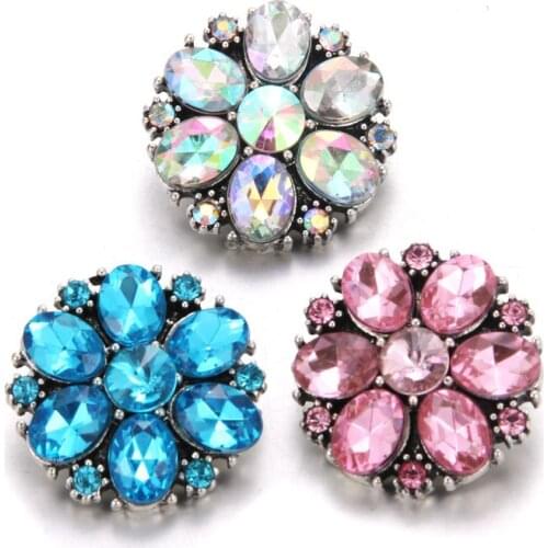 10pcs/lot New Snaps Buttons Jewelry Metal Rhinestone Flower Snap Buttons Fit 18mm Snap Bracelet Bangle Women Jewelry 6840