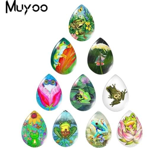2021 New Frog with Flower Tear Drop Glass Cabochon Handmade Photo Jewelry DIY Accessories