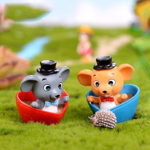 4PCS Lucky Mouse Figurine Cartoon Rat Animal Model Landscape Dollhouse Home Miniature Fairy Garden Decoration Accessories Modern