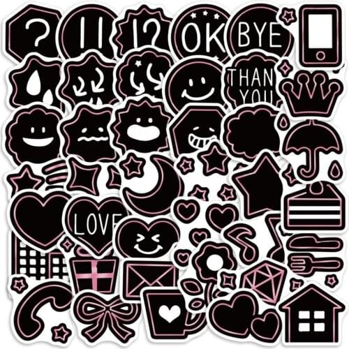 40Pcs Black Pink Neon Style Scrapbook Sticker Set Personalized Cool Night Life Stickers Without Repeating