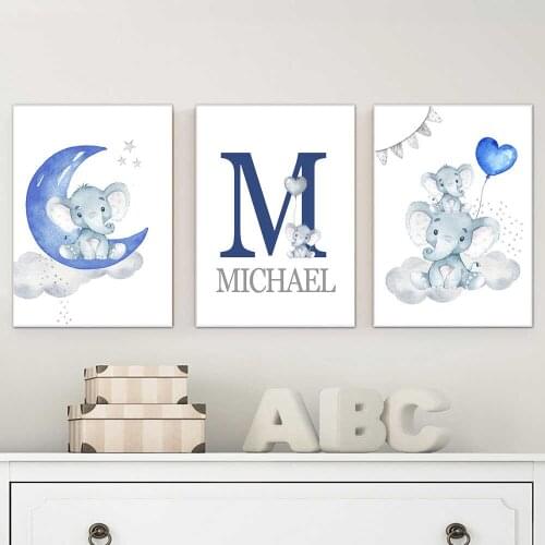 DIY 5D Diamond Painting Blue Moon Balloon Cartoon Elephant Embroidery Mosaic Custom Name Nordic Picture Boy Baby Room Decoration