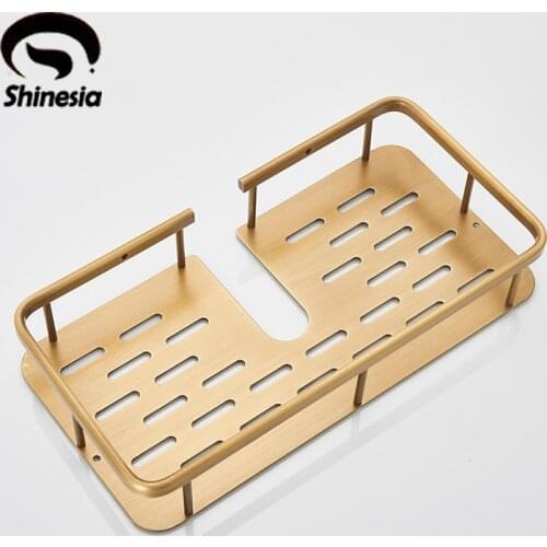 Shinesia Antique Brass Bathroom Shower Faucet Set Rack Soap Shampoo Shelf Bathroom Accessory