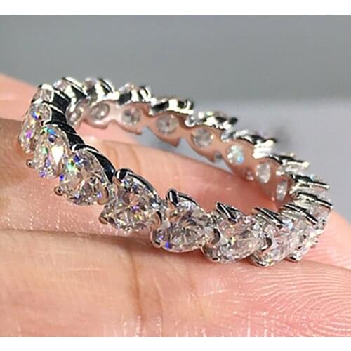 14K White Gold Women Ring Moissanite Diamonds Heart Elegant Wedding Party Engagement Anniversary Ring Present Trendy Romantic