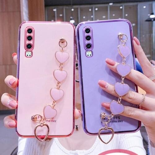 Wrist Bracelet Phone Case For Huawei P30 Pro New Edition Case Luxury Heart Chain Plating Cover For Huawei P20 P30 Pro Capa