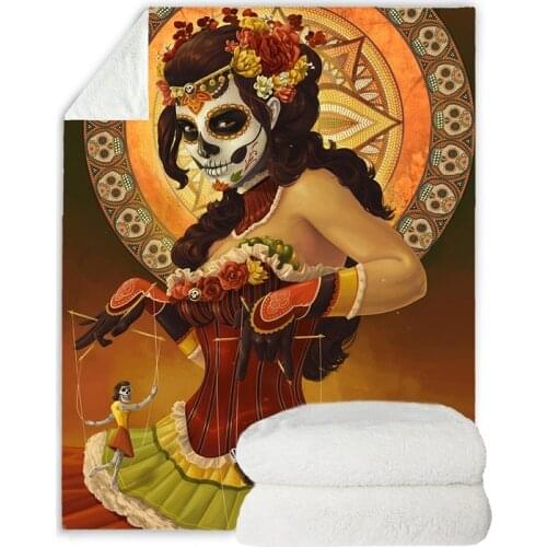 Blanket Custom Sugar Skull 150x200cm Flannel Fleece Fabric Blanket Sofa Bed Throw Blanket Kid Adult Warm H Blanket