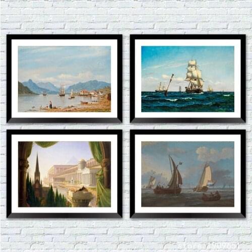 Cotton no frame classical architecture sea scenery canvas printings oil painting printed on cotton wall art decoration picture