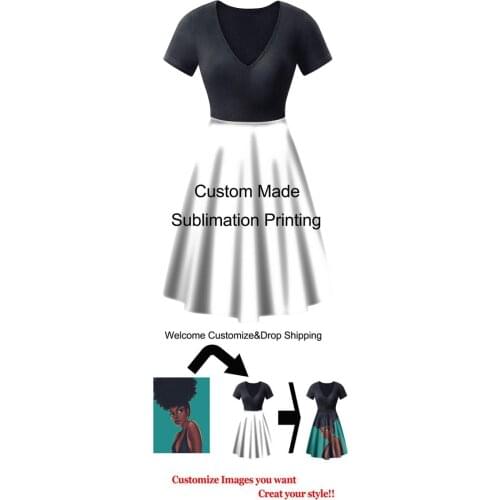 Custom Made Your Own Designs Sublimation Print Top Black Milk Silk Dress