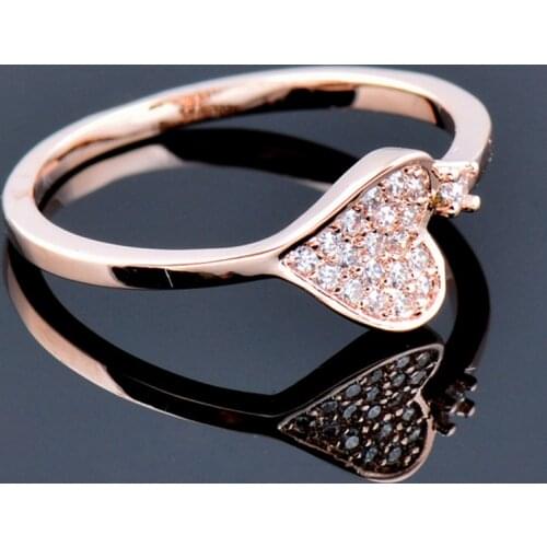KIOOZOL Romantic Heart Shaped Crystal Ring Rose Gold Silver Color Round Ring For Women the Best Jewelry Gift 429 KO5