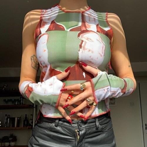 Hand Painted Printed Y2k Crop Tank Top With Gloves Summer Womens T-Shirt For Girls Fashion 2021Graphic Tee Pullovers Streetwear