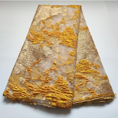 Latest Yellow Brocade Lace Fabric African Jacquard Fabric Lace High Quality Nigerian French Tulle Lace for Party Wedding OGS07