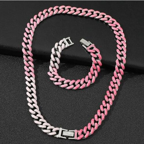 Cuban Chain Multi-Size Couple Necklace Hip Hop European American Fashion Jewelry For Mens Personality Rock Sweet Pink Chain
